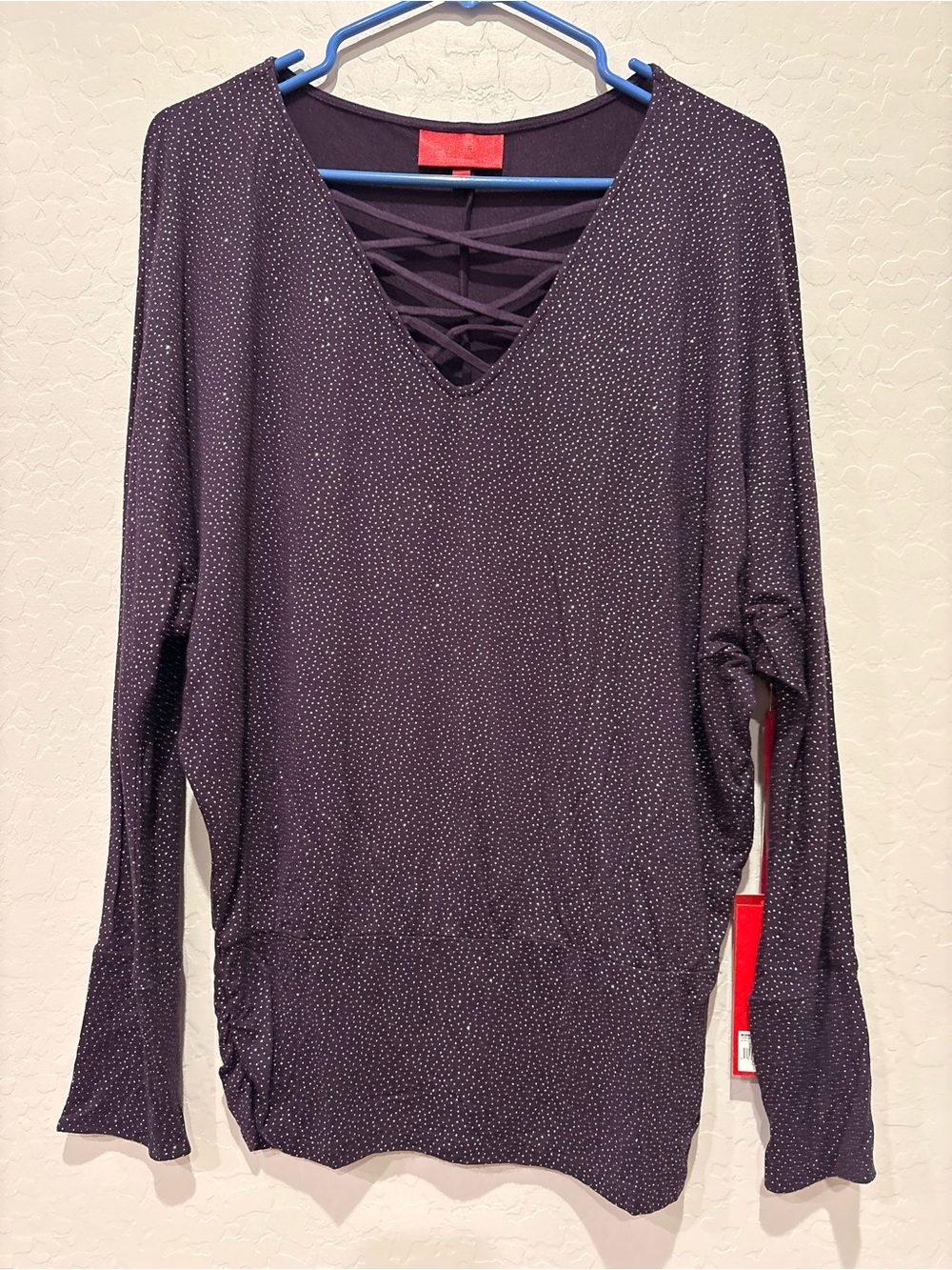 Jennifer Lopez Purple Sparkle Knit Crisscross V-Neck Top